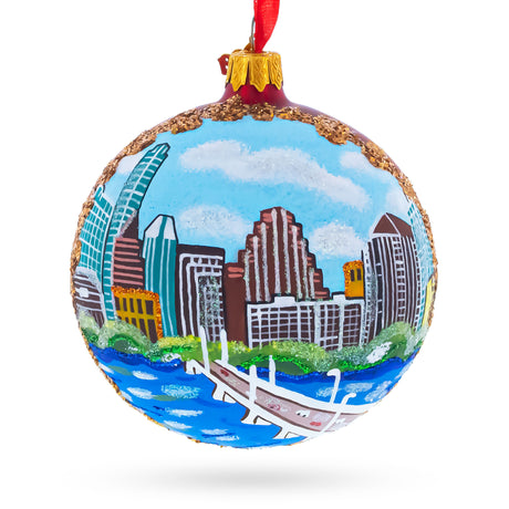 Austin, Texas Glass Ball Christmas Ornament 4 Inches in Multi color Round