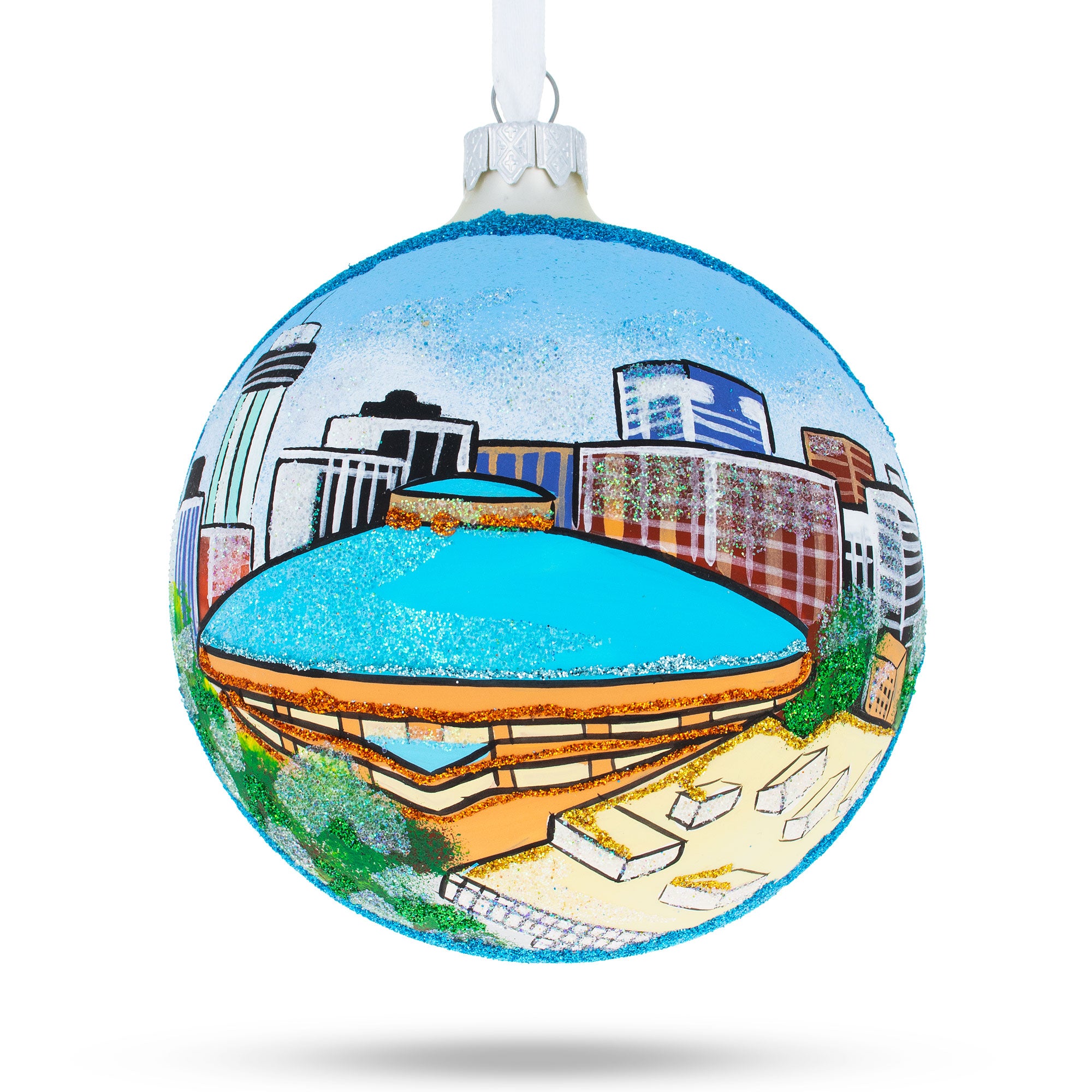 Wichita, Kansas Glass Ball Christmas Ornament 4 Inches in Multi color Round