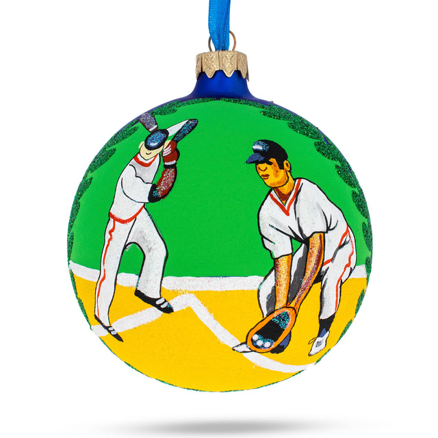 Home Run Heroes: Baseball Players Blown Glass Ball Christmas Ornament 4 Inches in Multi color, Round shape