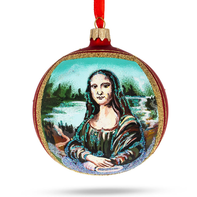 1506 Timeless Beauty: Leonardo da Vinci's 'Mona Lisa' Blown Glass Ball Christmas Ornament 4 Inches in Multi color, Round shape