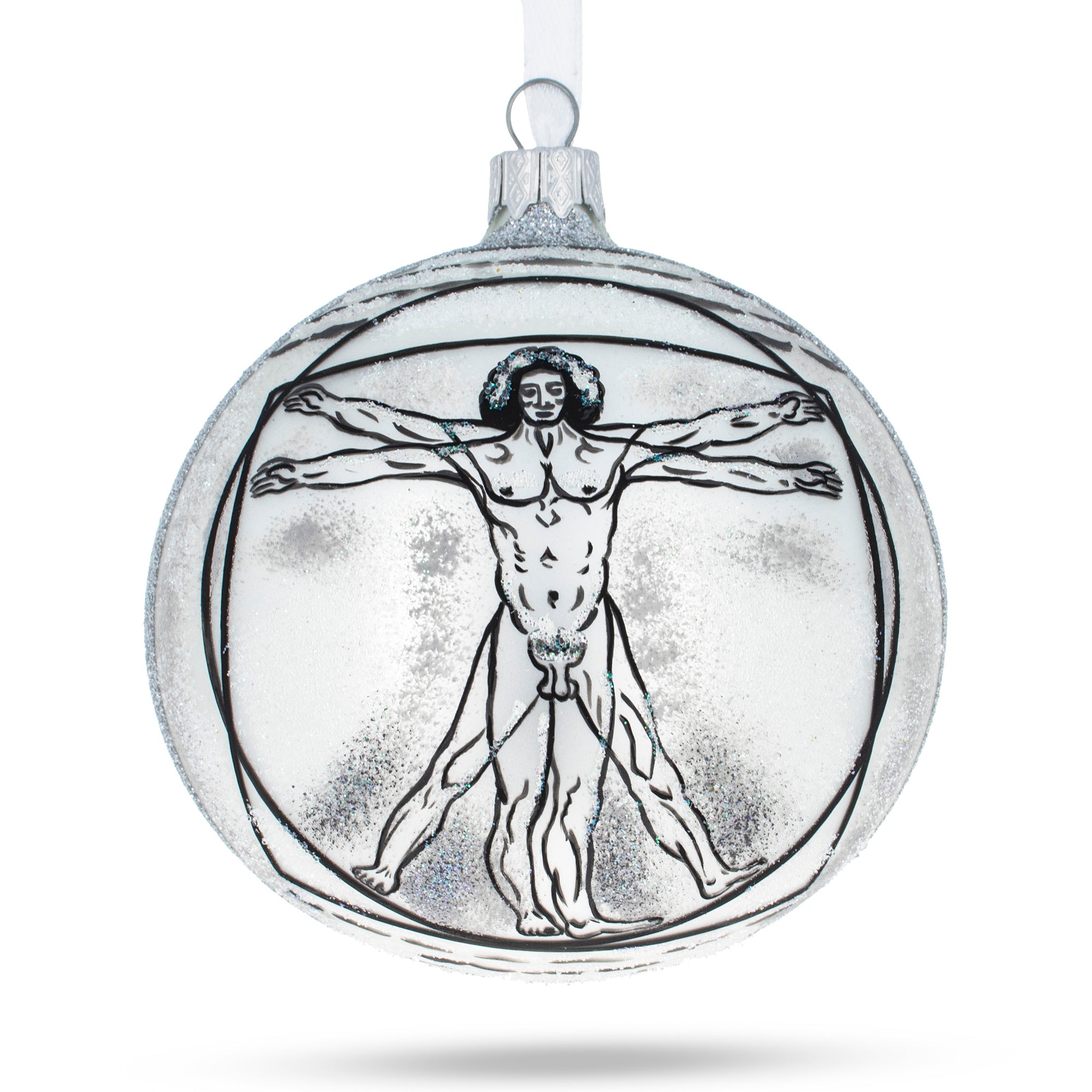 1487 Leonardo da Vinci's 'The Vitruvian Man' Glass Ball Christmas Ornament 4 Inches in Multi color Round