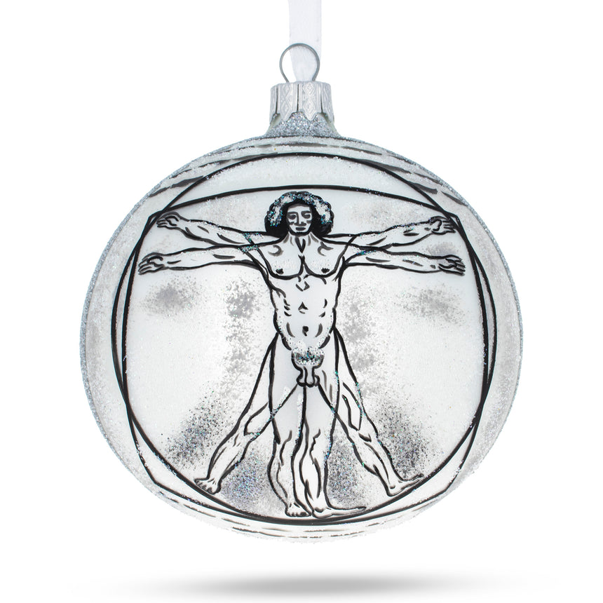 1487 Leonardo da Vinci's 'The Vitruvian Man' Glass Ball Christmas Ornament 4 Inches in Multi color Round