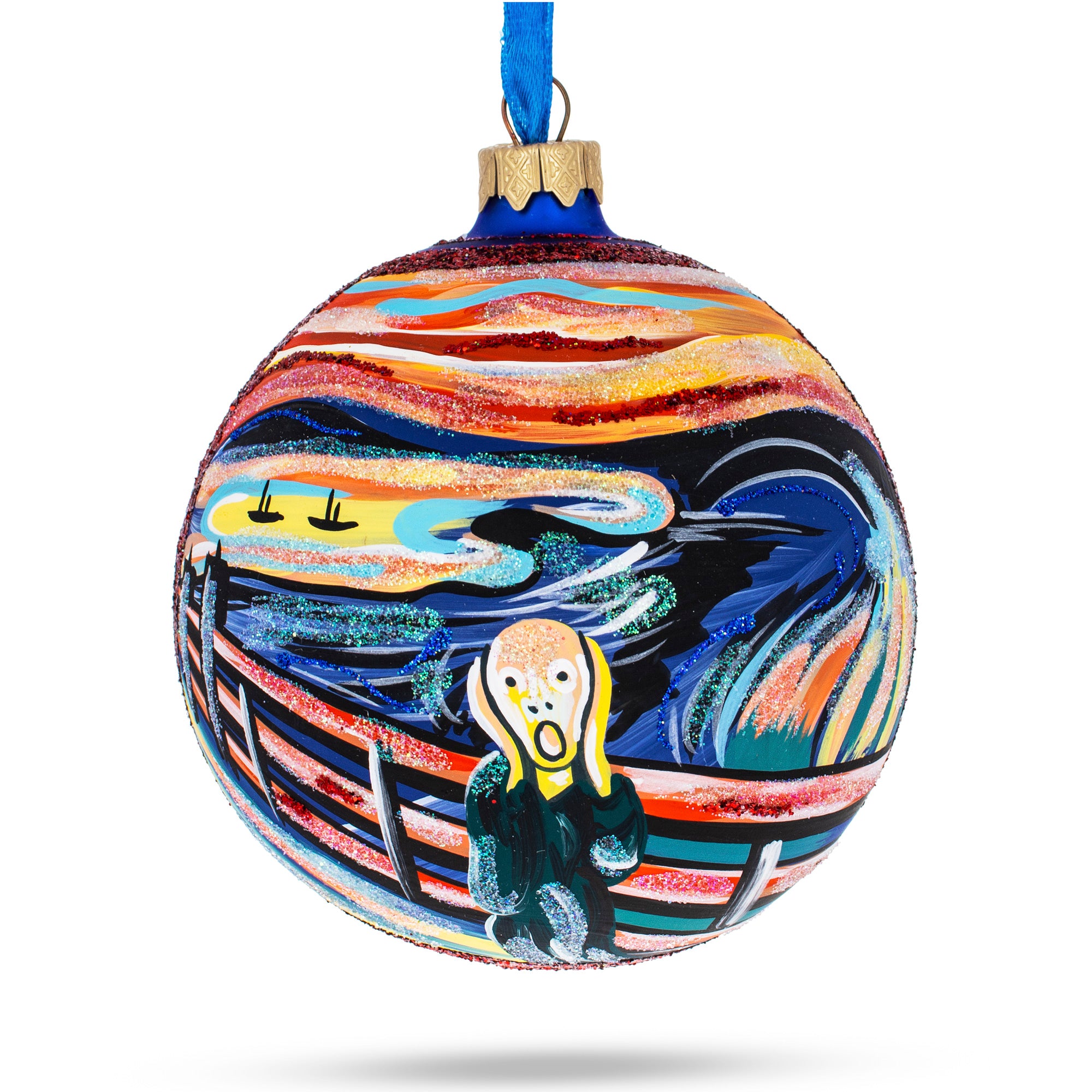 1893 Edvard Munch's 'The Scream' Glass Ball Christmas Ornament 4 Inches in Multi color Round