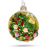 Glass Elegant Embossed Roses Bouquet on Pristine White Blown Glass Ball Christmas Ornament 3.25 Inches in Multi color Round