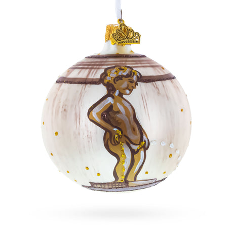 Manneken Pis, Brussels, Belgium Glass Ball Christmas Ornament 3.25 Inches in Multi color Round