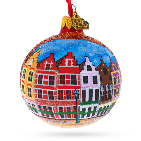 Markt of Bruges, Belgium Glass Ball Christmas Ornament 3.25 Inches in Multi color, Round shape