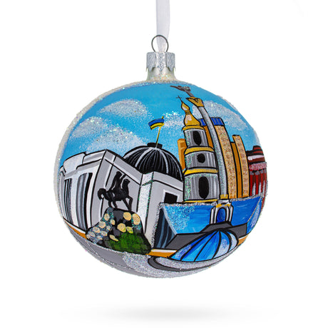 Kyiv, Ukraine Glass Ball Christmas Ornament 4 Inches in Blue color, Round shape