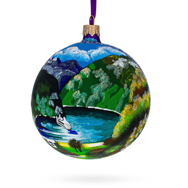 Geirangerfjord, Norway Glass Ball Christmas Ornament 4 Inches in Multi color, Round shape