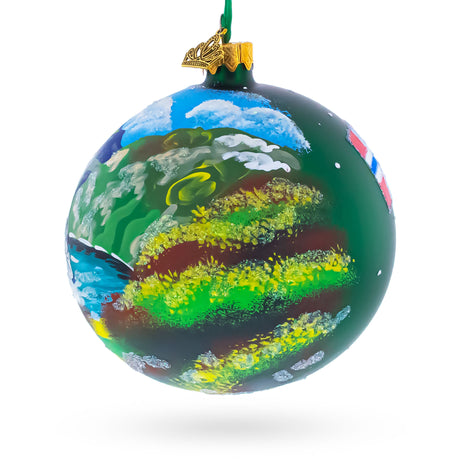Geirangerfjord, Norway Glass Ball Christmas Ornament 4 InchesUkraine , dimensions in inches: 4 x 4 x 4