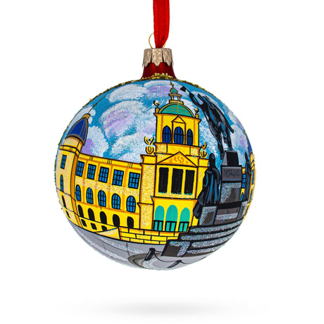 Statue of St Wenceslas, Prague, Czech Republic Glass Ball Christmas Ornament 4 Inches in Multi color, Round shape