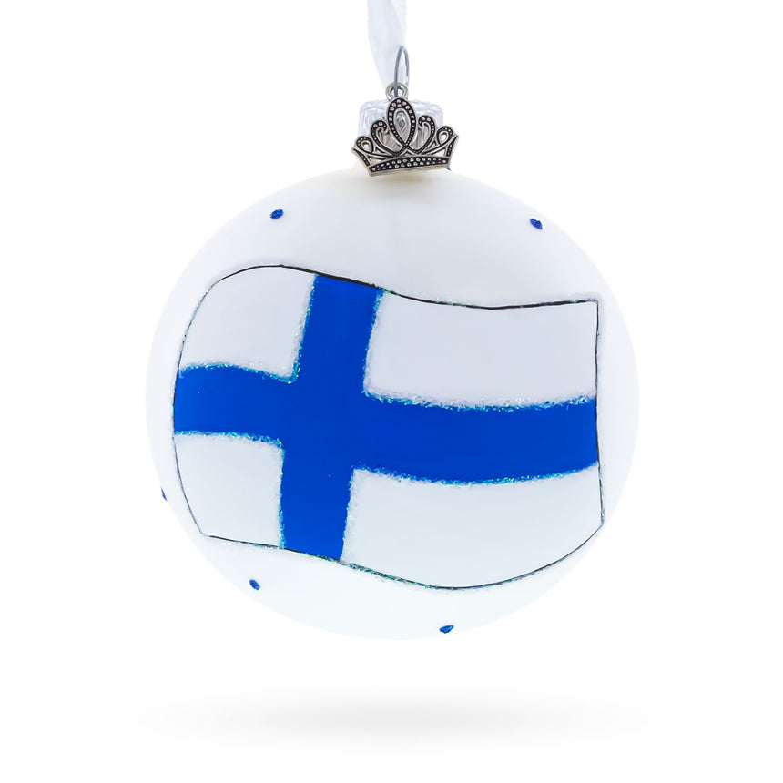 Flag of Finland Glass Ball Christmas Ornament 3.25 Inches in  color Round