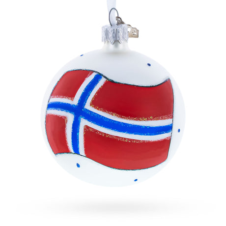Flag of Norway Glass Ball Christmas Ornament 3.25 Inches in Multi color Round