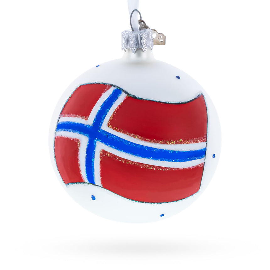 Flag of Norway Glass Ball Christmas Ornament 3.25 Inches in Multi color Round