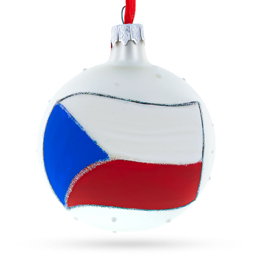 Flag of Czech Republic Glass Ball Christmas Ornament 3.25 Inches in  color Round