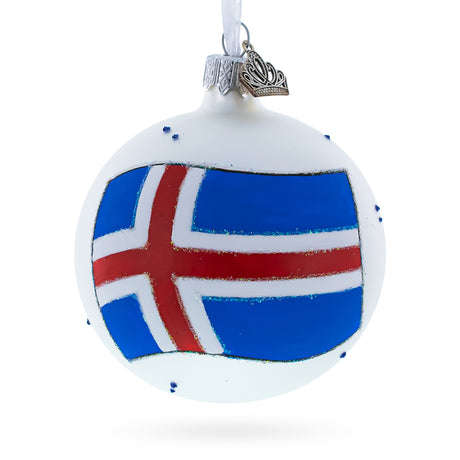 Flag of Iceland Blown Glass Ball Christmas Ornament 3.25 Inches in Multi color, Round shape