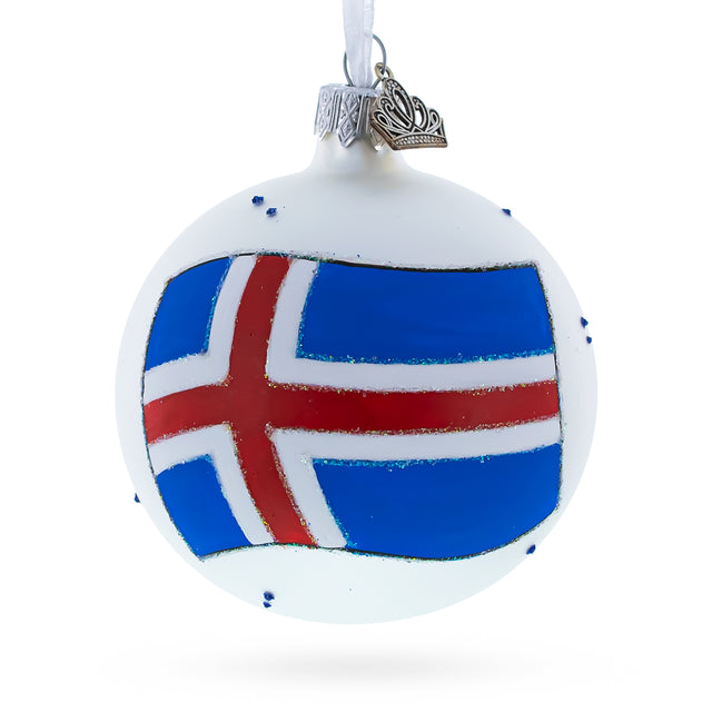 Flag of Iceland Glass Ball Christmas Ornament 3.25 Inches in Multi color Round
