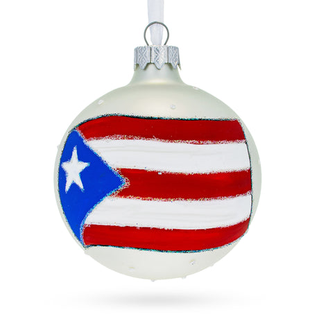 Flag of Puerto Rico Glass Ball Christmas Ornament 3.25 Inches in Multi color Round