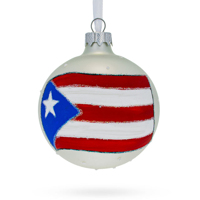 Tropical Splendor: Flag of Puerto Rico Blown Glass Ball Christmas Ornament 3.25 Inches in Multi color, Round shape