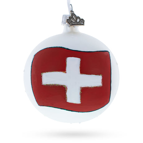 Flag of Switzerland Blown Glass Ball Christmas Ornament 3.25 Inches in Multi color, Round shape