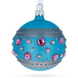 Sapphires and Diamonds Art Nouveau Design Glass Ball Christmas Ornament 3.25 Inches in Blue color Round
