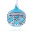 American Art Nouveau Cross with Diamonds Glass Ball Christmas Ornament 3.25 Inches in Blue color Round