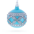 American Art Nouveau Cross with Diamonds Glass Ball Christmas Ornament 3.25 Inches in Blue color Round