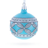 American Art Nouveau Cross with Diamonds Glass Ball Christmas Ornament 3.25 Inches in Blue color Round