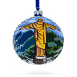 Christ the Redeemer, Rio de Janeiro, Brazil Glass Ball Christmas Ornament 4 Inches in Blue color, Round shape