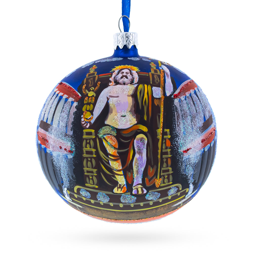 Glass Statue of Zeus in Olympia, Greece Glass Ball Christmas Ornament 4 Inches in Multi color Round