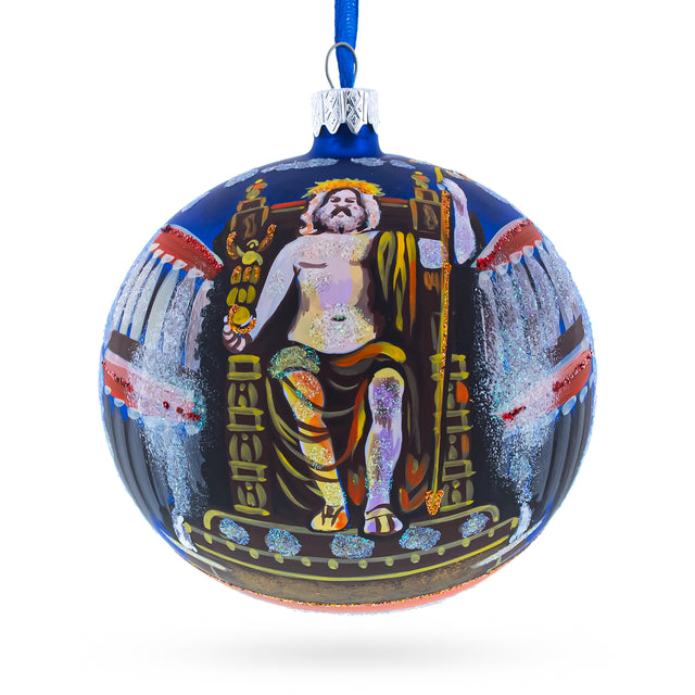 Statue of Zeus in Olympia, Greece Glass Ball Christmas Ornament 4 Inches in  color Round