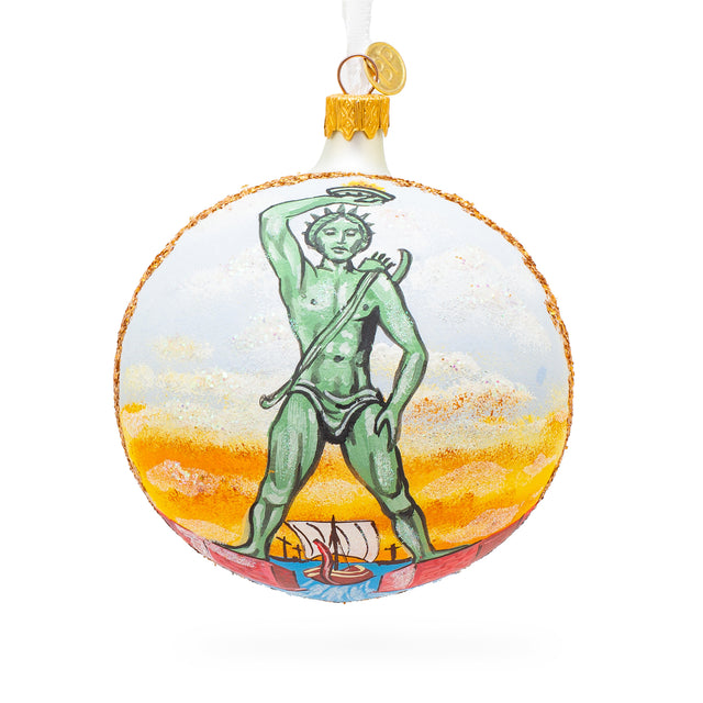 Glass Colossus of Rhodes, Greece Glass Ball Christmas Ornament 4 Inches in Multi color Round