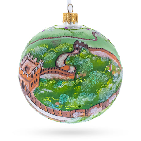 The Great Wall of China Glass Ball Christmas Ornament 4 Inches in Multi color Round