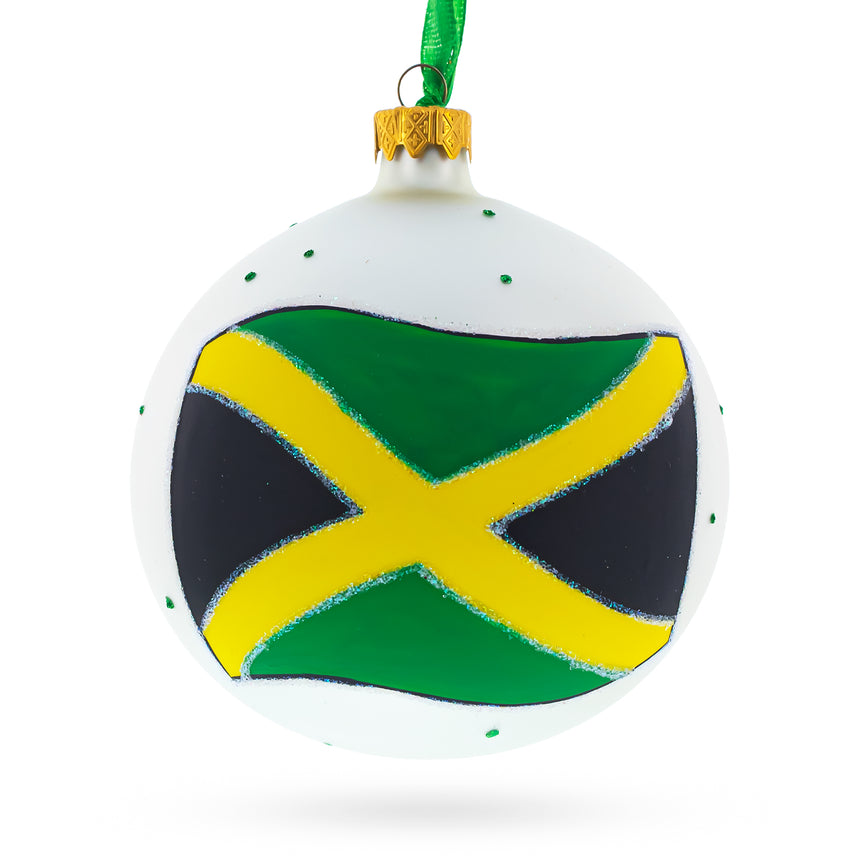 Flag of Jamaica Glass Ball Christmas Ornament 4 Inches in Multi color Round