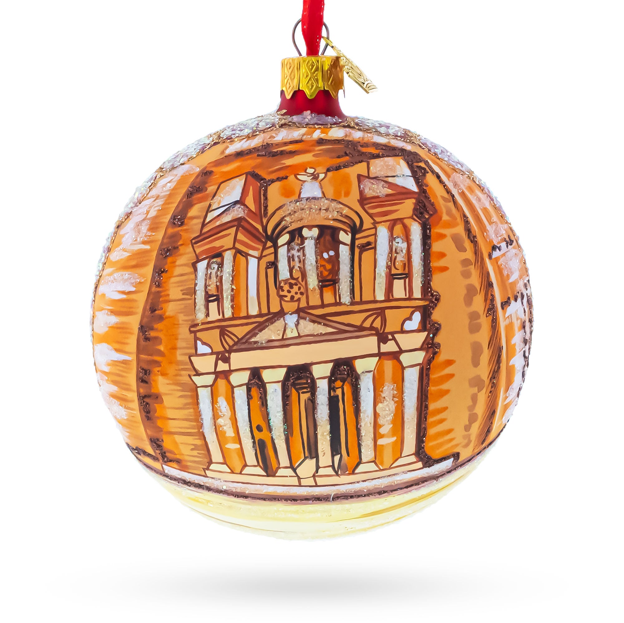 Petra, Jordan Glass Ball Christmas Ornament 4 Inches in Gold color Round