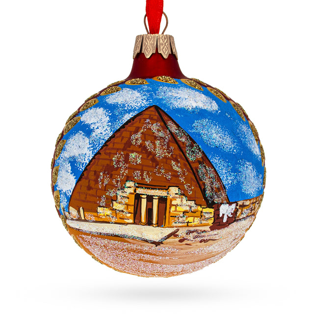 Glass Egyptian Pyramids Glass Ball Christmas Ornament 4 Inches in Multi color Round