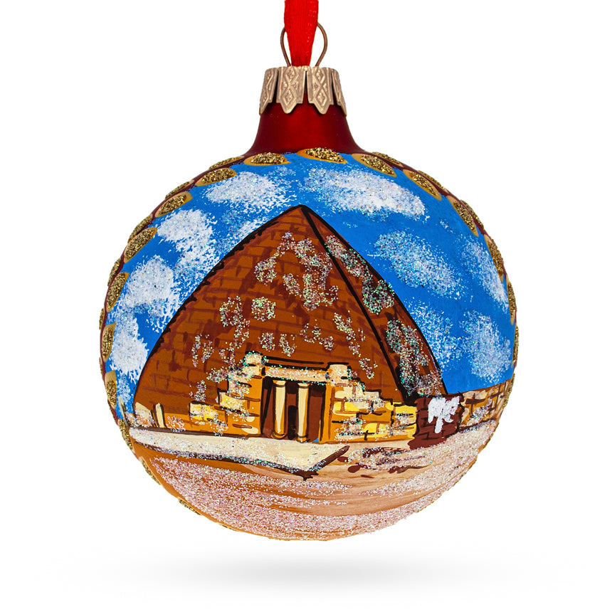 Egyptian Pyramids Glass Ball Christmas Ornament 4 Inches in Multi color Round