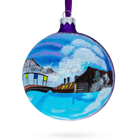 Blue Lagoon, Iceland Glass Ball Christmas Ornament 4 Inches in Blue color, Round shape
