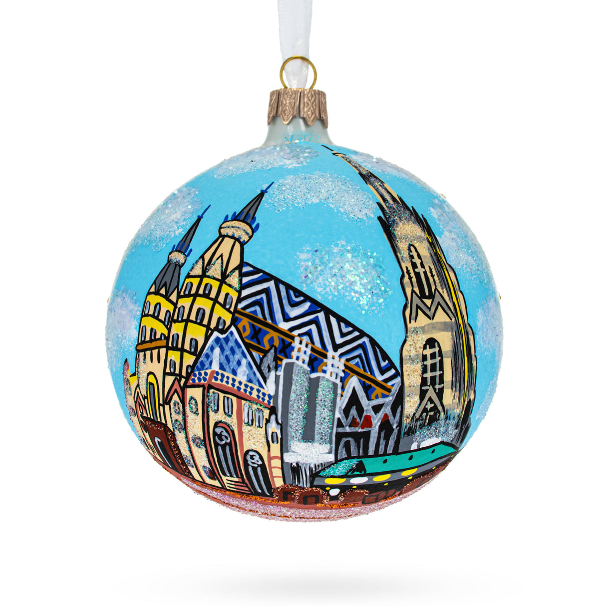 St. Stephen's Cathedral, Vienna, Austria Glass Ball Christmas Ornament 4 Inches in Blue color, Round shape