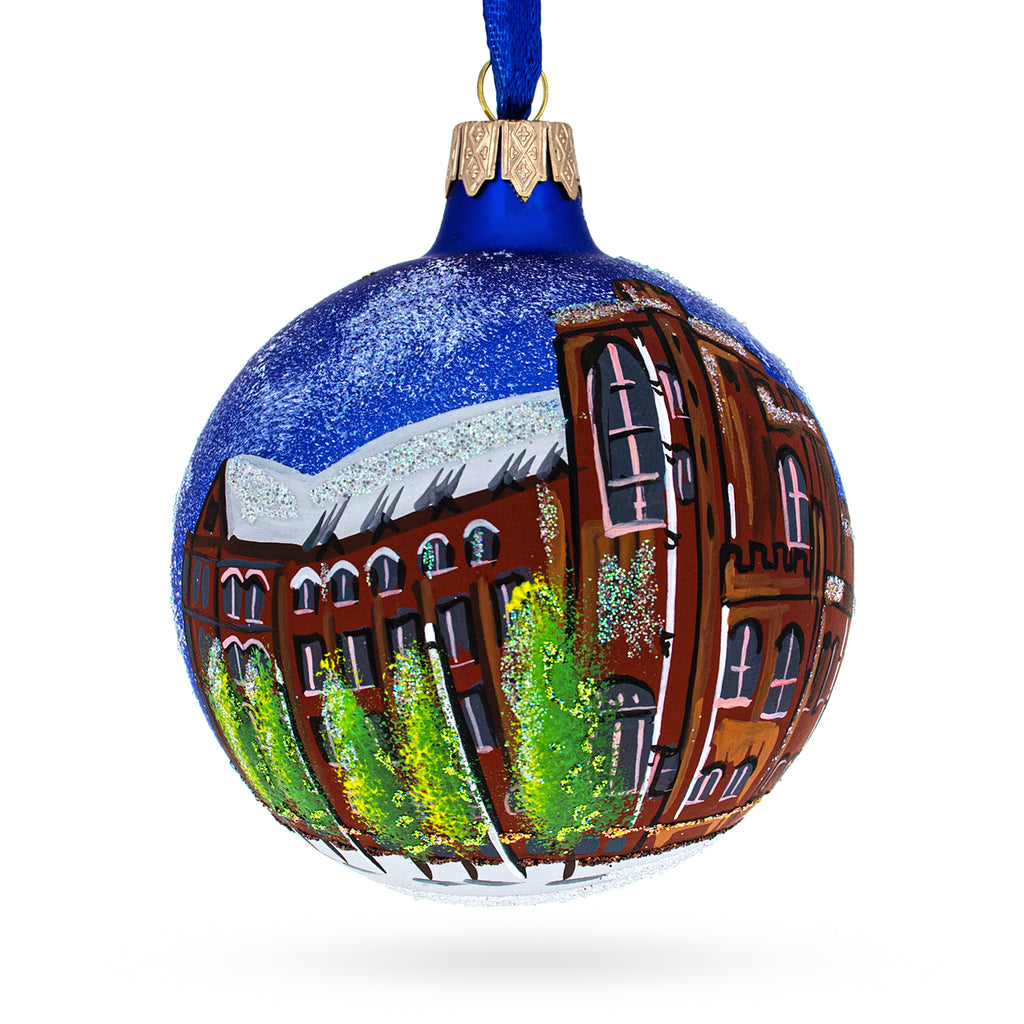 Glass John Rylands Library, Manchester, England, United Kingdom Glass Ball Christmas Ornament 4 Inches in Multi color Round