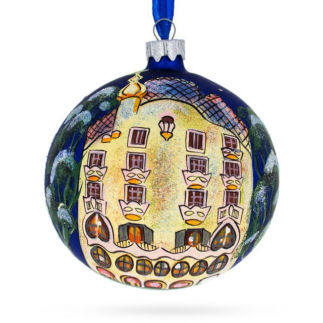 Casa Batllo, Barcelona, Spain Glass Ball Christmas Ornament 4 Inches in Multi color, Round shape