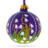 Graceful Bloom: Lilies of the Valley on Purple Royal Blown Glass Ball Christmas Ornament 3.25 Inches in Purple color, Round shape