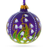 Lilies of the Valley on Purple Royal Glass Ball Christmas Ornament 3.25 Inches in Purple color Round