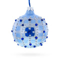 Blue Jewels and Check Pattern Necklace Design Glass Ball Christmas Ornament 3.25 Inches in Blue color Round