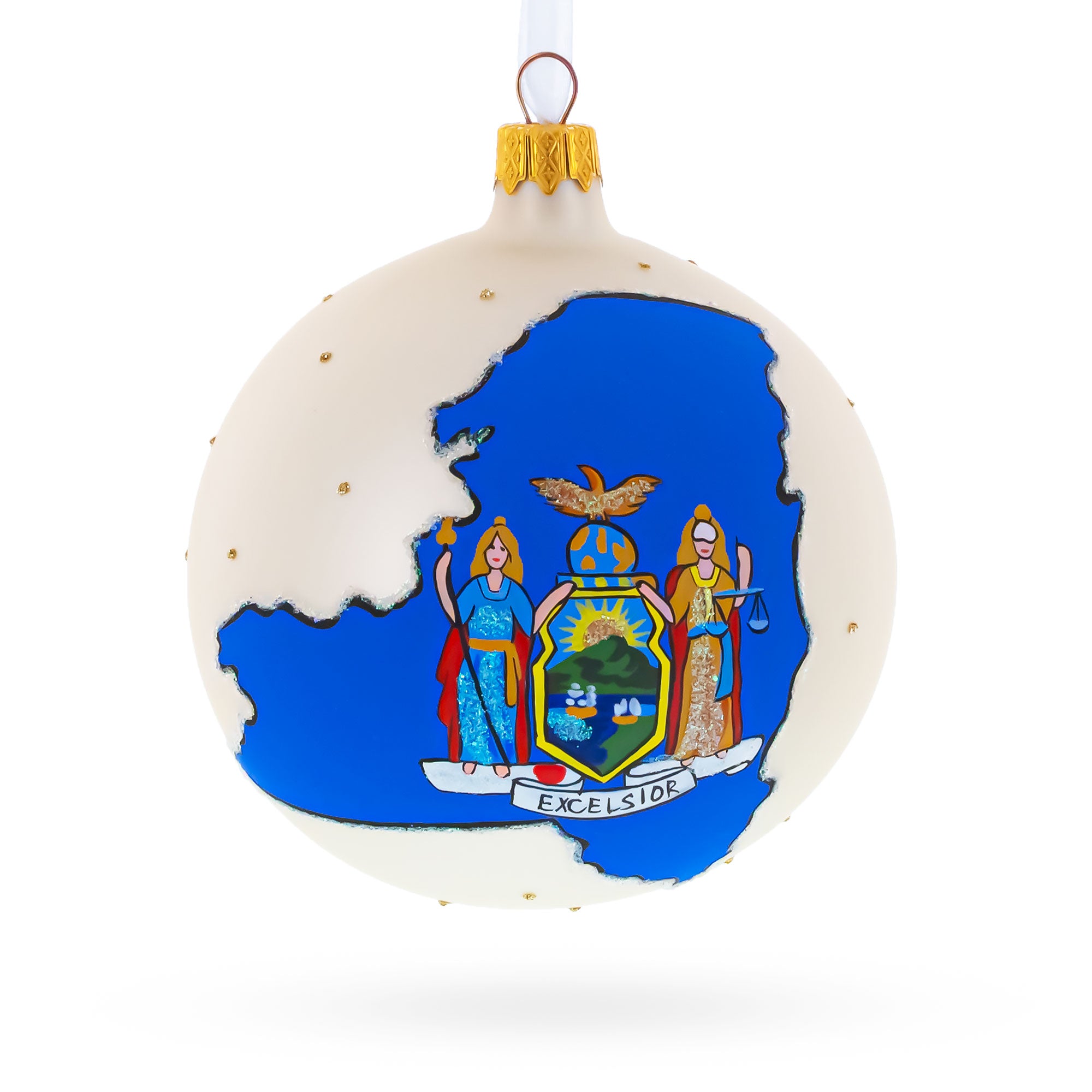 New York State, USA Glass Ball Christmas Ornament 4 Inches in Multi color Round