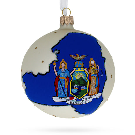 New York State, USA Glass Ball Christmas Ornament 4 Inches in Multi color, Round shape