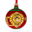 lorentine Majesty: Lion-Head Design Glass Ball Christmas Ornament by Florence Designer 3.25 Inches in Red color, Round shape