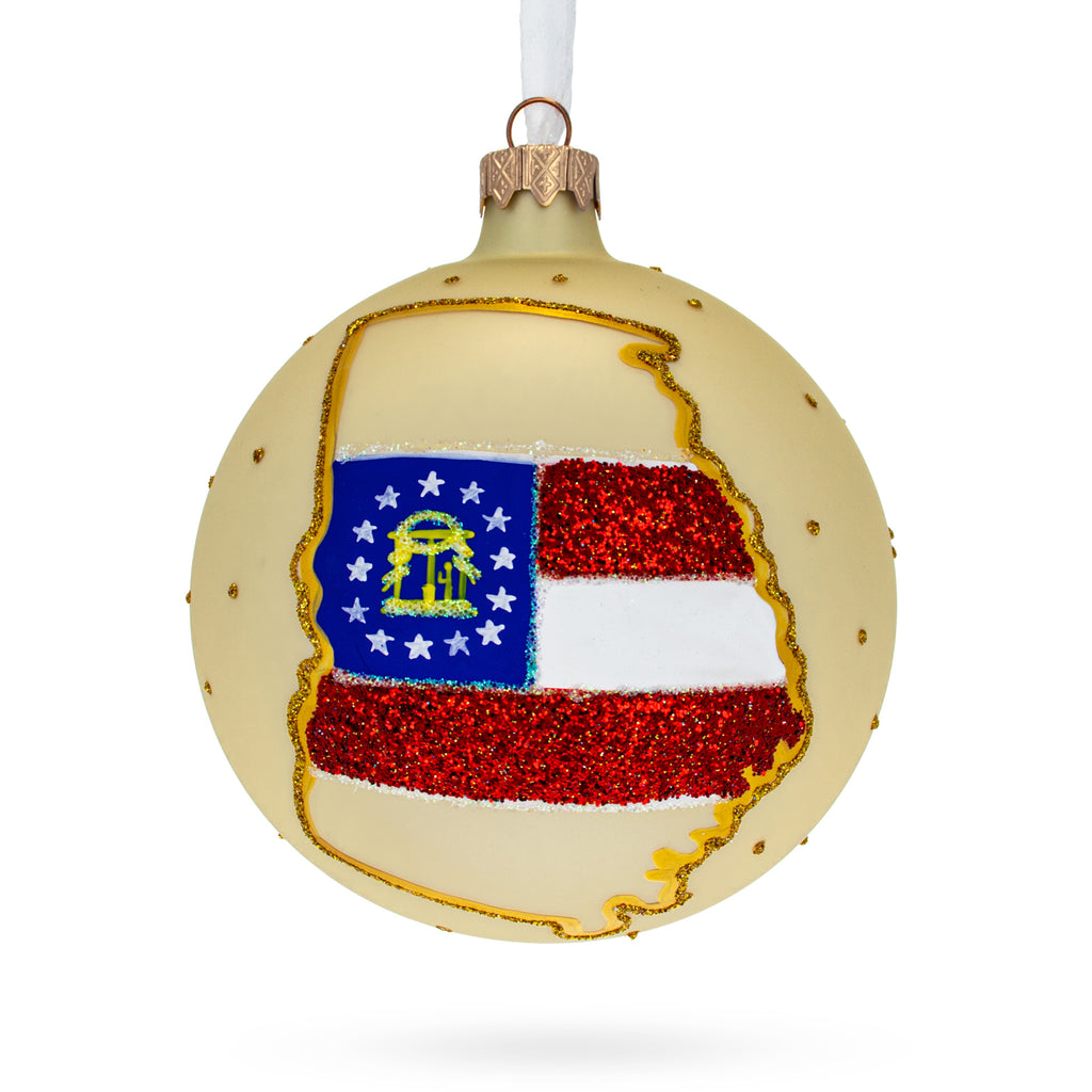 Georgia State, USA Glass Ball Christmas Ornament 4 Inches in Beige color Round