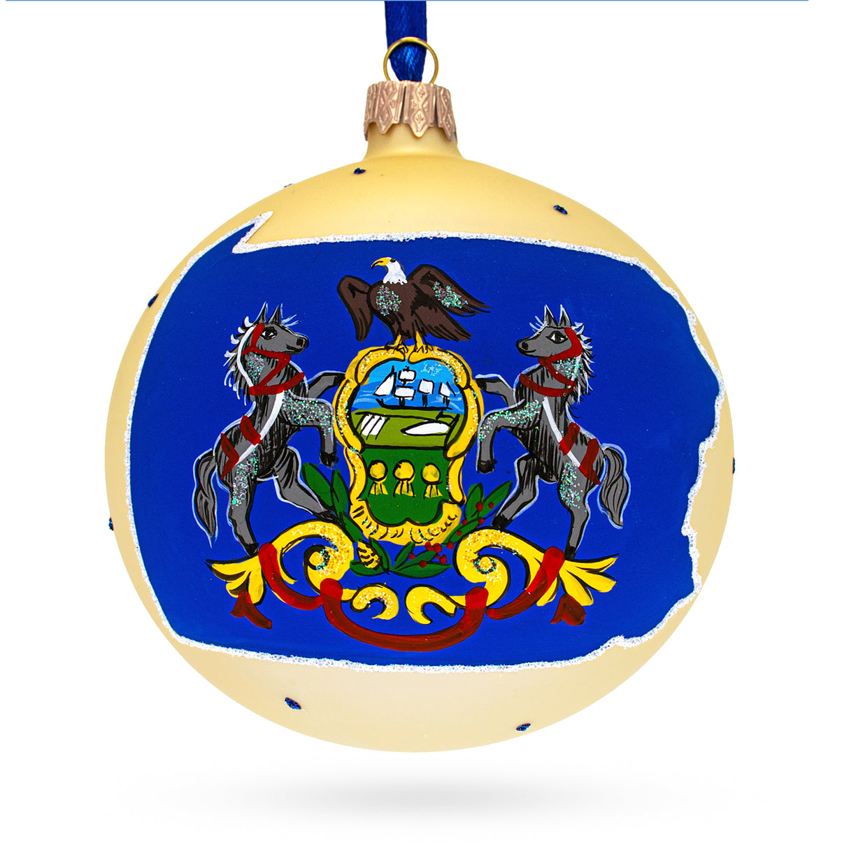 Pennsylvania State, USA Glass Ball Christmas Ornament 4 Inches in Multi color, Round shape