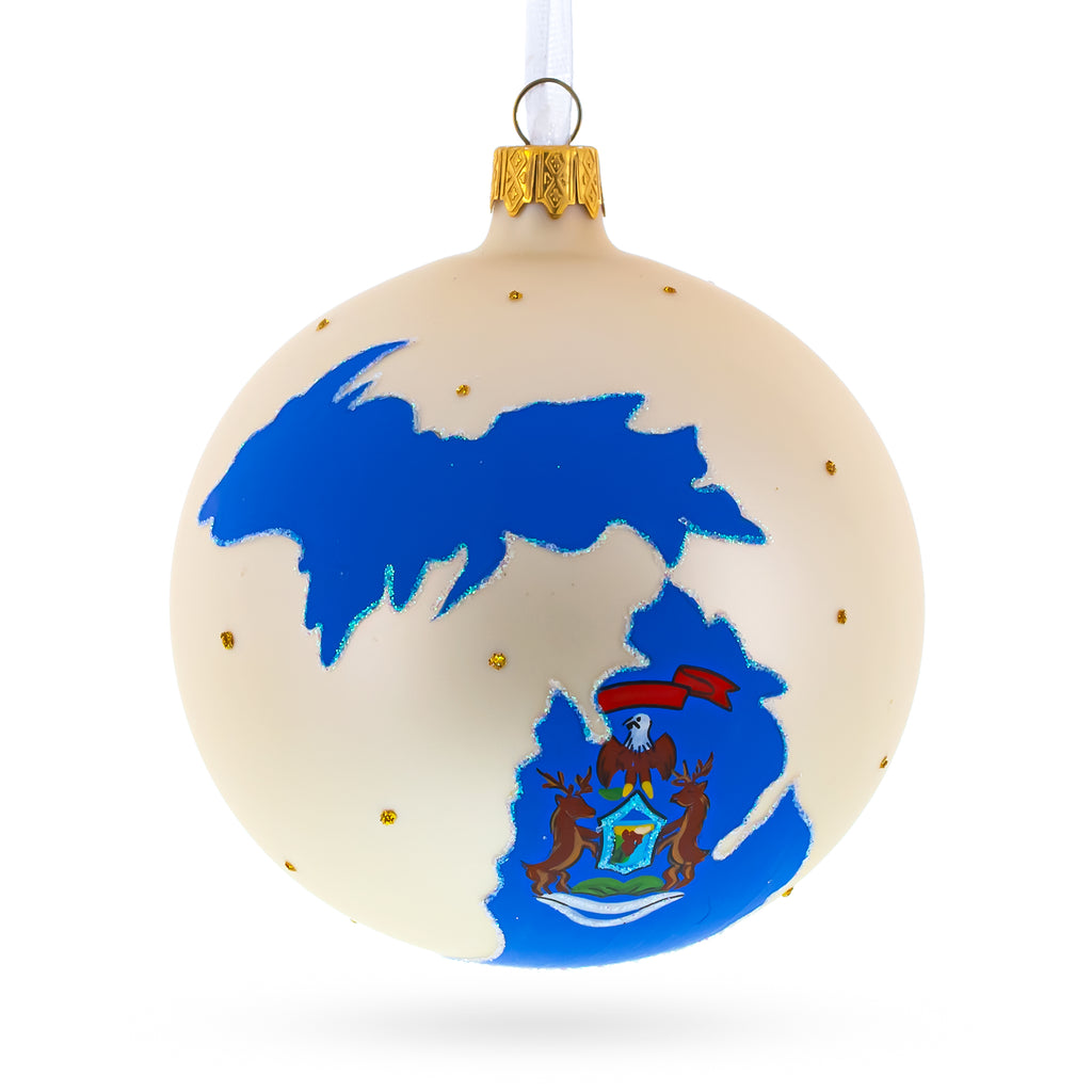 Michigan State, USA Glass Ball Christmas Ornament 4 Inches in Multi color Round