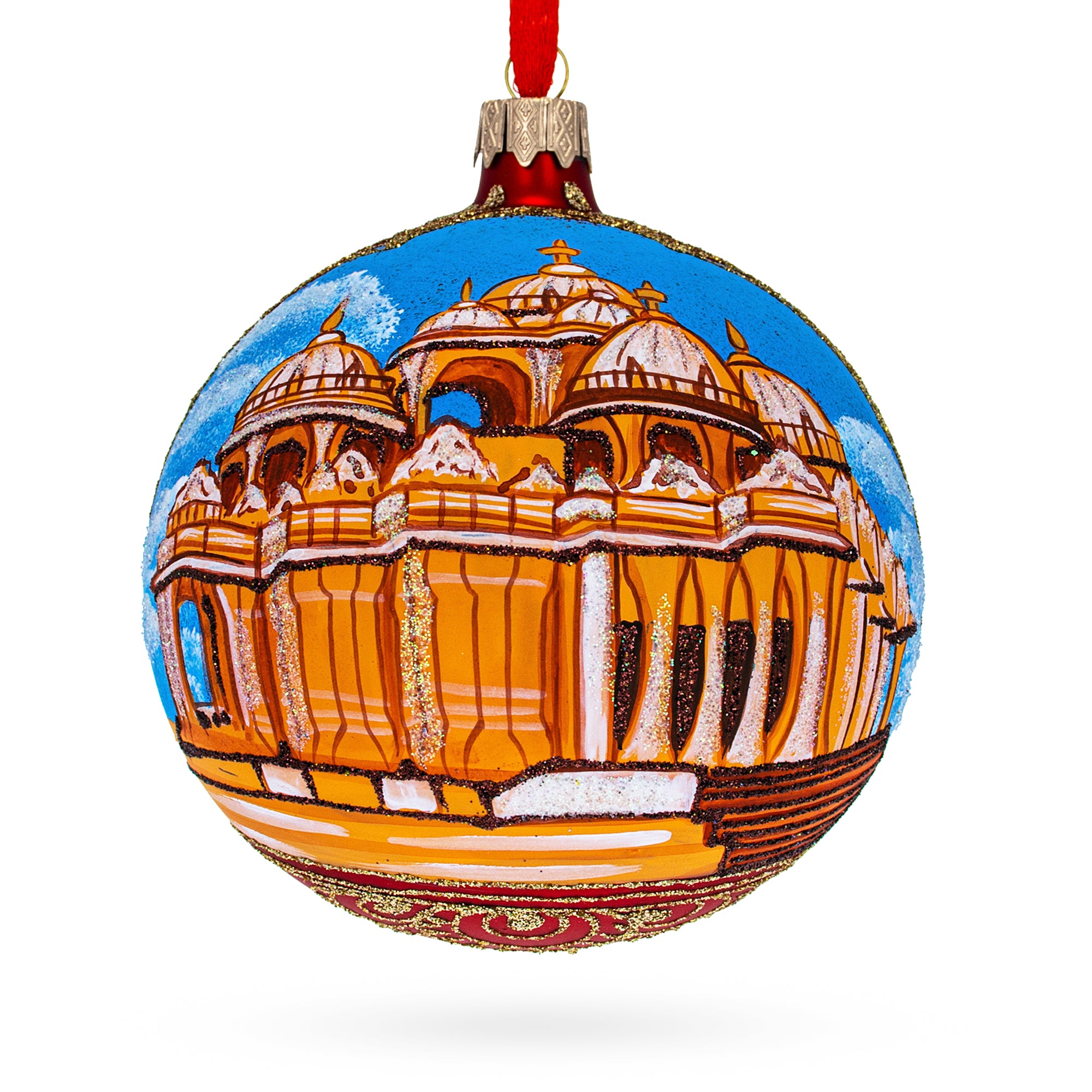 Swaminarayan Akshardham, New Delhi, India Glass Ball Christmas Ornament 4 Inches in Multi color Round
